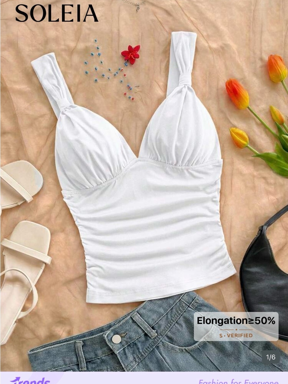 White Ruched Tank Top with Knot Straps